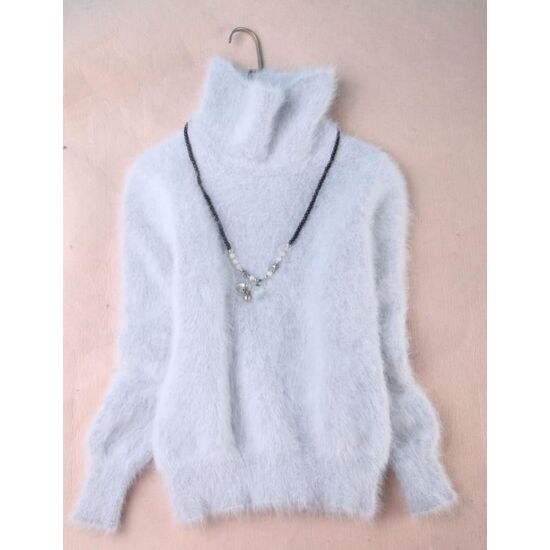 Angora Pullover mit Kragen hellgrau