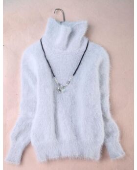 Angora Pullover mit Kragen hellgrau