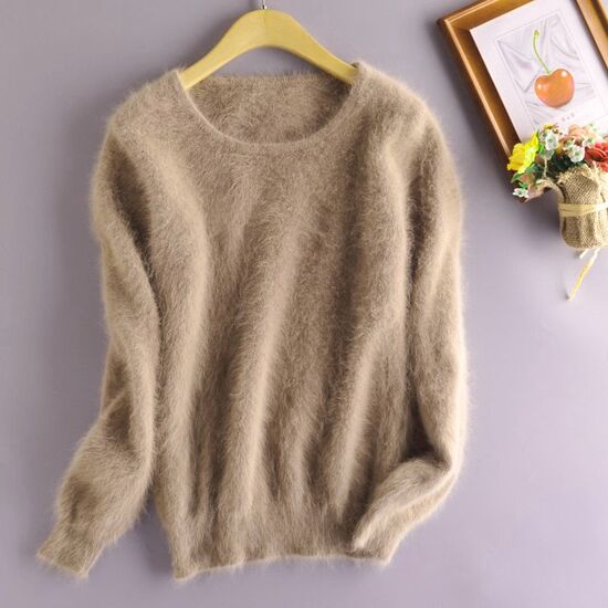 Angora Pullover Rundhals fuchsbraun XS